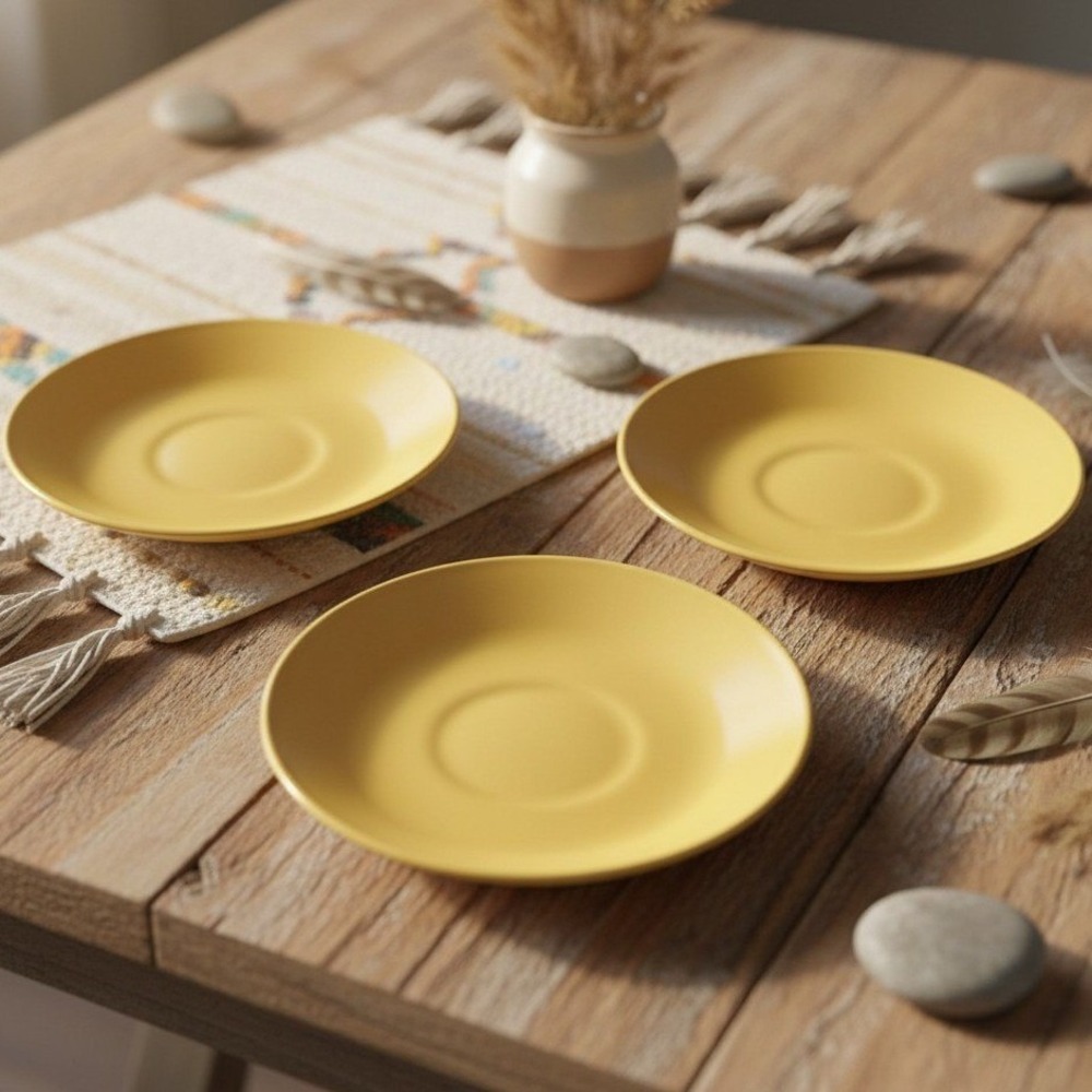 Johnson Bros Ironstone Mustard Yellow Saucers Set of 3 Vintage England 5.5"